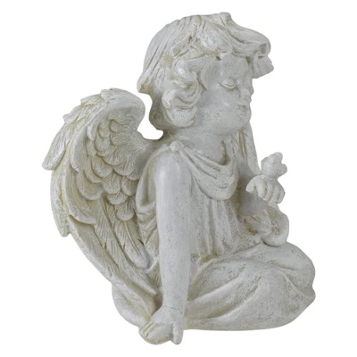 Northlight 6" Ivory Sitting Angel With Bird Outdoor Garden Statue 2 Northlight 6" Ivory Sitting Angel With Bird Outdoor Garden Statue - Image 2