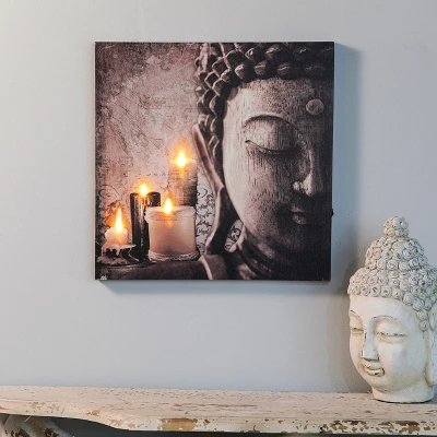 LuxenHome Zen Buddha And Candles Lighted Canvas Print 3 LuxenHome Zen Buddha And Candles Lighted Canvas Print - Image 3