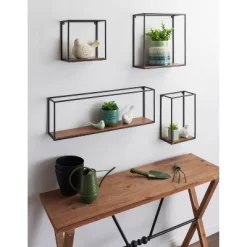 4pc Mallory Wood And Metal Wall Shelf Set Rustic Brown - Kate & Laurel All Things Decor -Wall Charm Deals Store GUEST 6de01aee d307 4b8b 86b0 94c1aed0a8e3