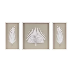 3pc Sabal Palm Rice Paper Framed Shadow Box Set Off White - Madison Park
