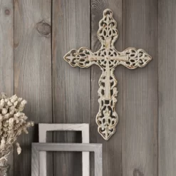 13" X 8.6" Decorative Distressed Cast Iron Wall Cross Worn White - Stonebriar Collection -Wall Charm Deals Store GUEST 6f205cf6 0178 4cee ae94 25649c18abba