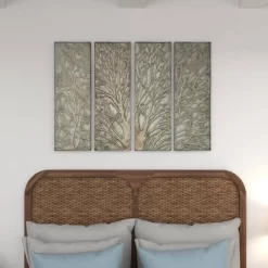 Metal Tree Wall Decor With Embossed Design Set Of 4 Brown - Olivia & May -Wall Charm Deals Store GUEST 73d79967 f9e6 4048 ba93 928175e2e271
