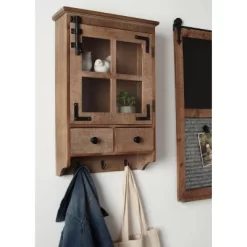 Hutchins Decorative Farmhouse Wood Wall Cabinet With Window Pane Glass Door Rustic Brown - Kate & Laurel All Things Decor -Wall Charm Deals Store GUEST 7553564d 7e1c 4ce2 920b 8981123d08c2