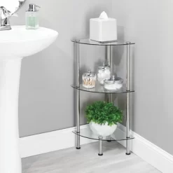 MDesign Glass/Metal Household Corner Organizer Shelf