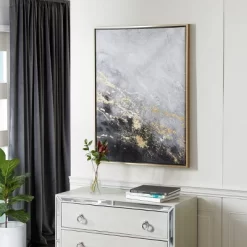 Contemporary Canvas Abstract Framed Rectangle Wall Art With Gold Frame Black - CosmoLiving By Cosmopolitan