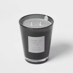 Colored Vase Glass With Dustcover & Black Teak Candle Black - Threshold™ -Wall Charm Deals Store GUEST 7eb20721 3aad 4b54 8e74 2e0b39a53599