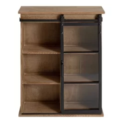 22" X 28" Barnhardt Decorative Wooden Wall Cabinet With Sliding Glass Door Rustic Brown - Kate & Laurel All Things Decor -Wall Charm Deals Store GUEST 800189d1 78d2 4bc6 907b 368c091dc161