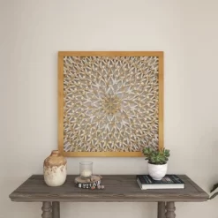 Wood Floral Handmade Intricately Carved Wall Decor With Mandala Design Light Brown - Olivia & May -Wall Charm Deals Store GUEST 816e75ad d0a9 4601 a6f3 5917746c7cb1