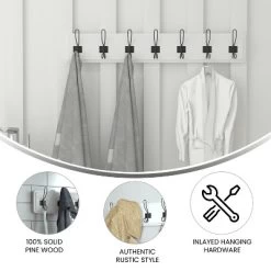 Emma And Oliver 34" Solid White Rustic Wall Hanging Storage Rack With Hooks For Entryway, Kitchen, Bathroom And More -Wall Charm Deals Store GUEST 831f5902 9bb6 4e8e 93d5 5a436adbacea