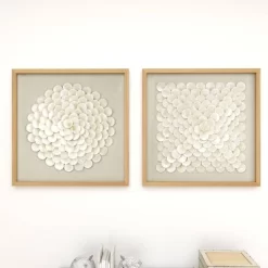 Shell Geometric Handmade Overlapping Shells Shadow Box With Canvas Backing Set Of 2 Cream - Olivia & May -Wall Charm Deals Store GUEST 846f27ad 8351 47a9 a574 6e2d58d5f9da