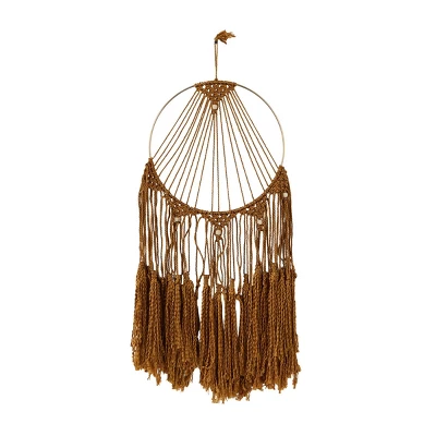 Fabric Macrame Handmade Intricately Weaved Wall Decor With Beaded Fringe Tassels Brown - Olivia & May 2 Fabric Macrame Handmade Intricately Weaved Wall Decor With Beaded Fringe Tassels Brown - Olivia & May - Image 2