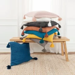 20"x20" Oversize Solid Striped Square Throw Pillow With Tassels Cover - Rizzy Home 17 20"x20" Oversize Solid Striped Square Throw Pillow With Tassels Cover - Rizzy Home -Wall Charm Deals Store GUEST 892c6f9f b253 4f16 9d09 4b4351085a0d