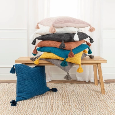 20"x20" Oversize Solid Striped Square Throw Pillow With Tassels Cover - Rizzy Home 5 20"x20" Oversize Solid Striped Square Throw Pillow With Tassels Cover - Rizzy Home - Image 5