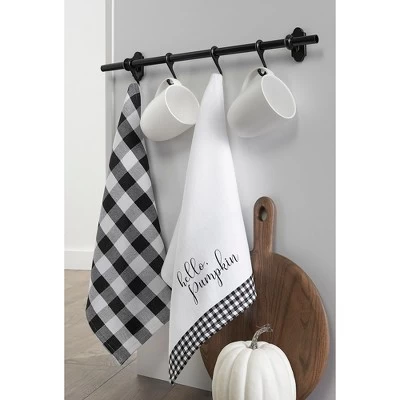 Hello Pumpkin And Check Kitchen Towel Set Of 2 - 18" X 28" - Black/White - Elrene Home Fashions 1 Hello Pumpkin And Check Kitchen Towel Set Of 2 - 18" X 28" - Black/White - Elrene Home Fashions