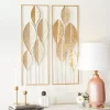 Metal Leaf Tall CutOut Wall Decor With Gold Frame Set Of 2 Gold - CosmoLiving By Cosmopolitan
