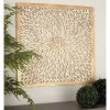 Wood Floral Handmade Intricately Carved Wall Decor With Mandala Design Light Brown - Olivia & May