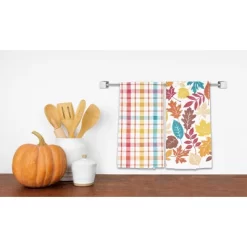 C&F Home Fall Leaves & Plaid Printed & Woven Kitchen Towel Set Of 2 -Wall Charm Deals Store GUEST 95443929 e809 471c 9f85 b0324d5564fb