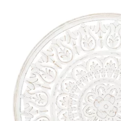 Wood Floral Handmade Intricately Carved Wall Decor With Mandala Design White - Olivia & May