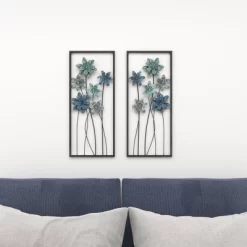 Metal Floral Wall Decor With Black Frame Set Of 2 Gray - Olivia & May -Wall Charm Deals Store GUEST 9cf0591f 4649 46d1 b7ea 9d6c83609b00
