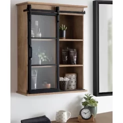 22" X 28" Barnhardt Decorative Wooden Wall Cabinet With Sliding Glass Door Rustic Brown - Kate & Laurel All Things Decor -Wall Charm Deals Store GUEST 9d48e6cf d1ae 48c2 9fc8 aca09ef0b1ff