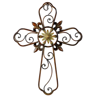 Metal Cross Scroll Wall Decor Brown - Olivia & May 4 Metal Cross Scroll Wall Decor Brown - Olivia & May - Image 4