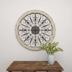 Wood Distressed Scroll Window Inspired Wall Decor With Metal Scrollwork Relief White - Olivia & May -Wall Charm Deals Store GUEST a69fb75c 1450 433b b3d5 9ae02c8c0cb1