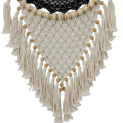 42" X 16" Cotton Macrame Handmade Intricately Woven Dreamcatcher Wall Decor With Beaded Fringe Tassels Black - Olivia & May 4 42" X 16" Cotton Macrame Handmade Intricately Woven Dreamcatcher Wall Decor With Beaded Fringe Tassels Black - Olivia & May - Image 4