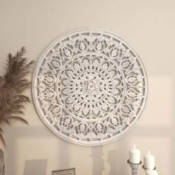Wood Floral Handmade Intricately Carved Wall Decor With Mandala Design White - Olivia & May -Wall Charm Deals Store GUEST ab5847ab 2379 4655 a298 30f12954a3e6