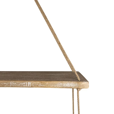 Natural Wood & Jute Distressed Hanging Wall Shelf - Foreside Home & Garden 2 Natural Wood & Jute Distressed Hanging Wall Shelf - Foreside Home & Garden - Image 2