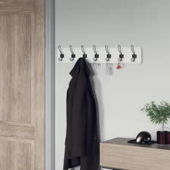 Emma And Oliver 34" Solid White Rustic Wall Hanging Storage Rack With Hooks For Entryway, Kitchen, Bathroom And More -Wall Charm Deals Store GUEST b4b6b411 edb5 499c 82fc 7458295acc23