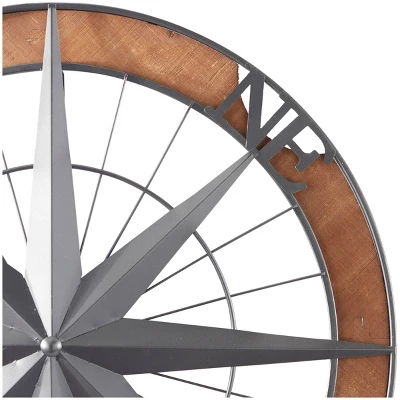 Metal Nautical Compass Wall Decor With Wood Frame Gray - Olivia & May 4 Metal Nautical Compass Wall Decor With Wood Frame Gray - Olivia & May - Image 4