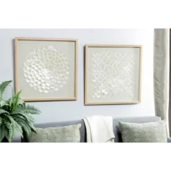 Shell Geometric Handmade Overlapping Shells Shadow Box With Canvas Backing Set Of 2 Cream - Olivia & May