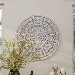 Wood Floral Handmade Intricately Carved Wall Decor With Mandala Design White - Olivia & May -Wall Charm Deals Store GUEST bb04f2a6 2fc9 496e ac2c 0c71f5f27b13