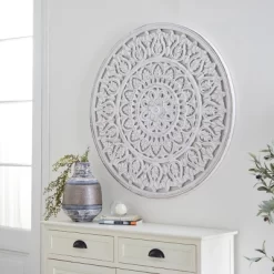 Wood Floral Handmade Intricately Carved Wall Decor With Mandala Design White - Olivia & May -Wall Charm Deals Store GUEST bc4664e1 69cf 492c b179 343597165d87