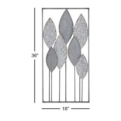 Metal Leaf Tall CutOut Wall Decor With Intricate Laser Cut Designs Gray - Olivia & May 2 Metal Leaf Tall CutOut Wall Decor With Intricate Laser Cut Designs Gray - Olivia & May - Image 2