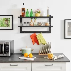 29" X 16" 2 Tier Ledge Wall Shelf Organizer With Five Hanging Hooks Black - Danya B. -Wall Charm Deals Store GUEST bf17a7c3 0fca 4935 88e4 cf9478f9858d