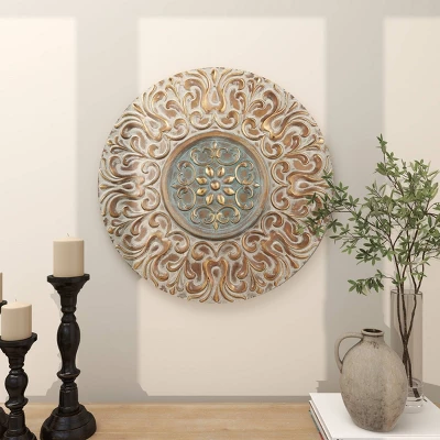 Metal Floral Wall Decor With Embossed Details Gold - Olivia & May 8 Metal Floral Wall Decor With Embossed Details Gold - Olivia & May - Image 8