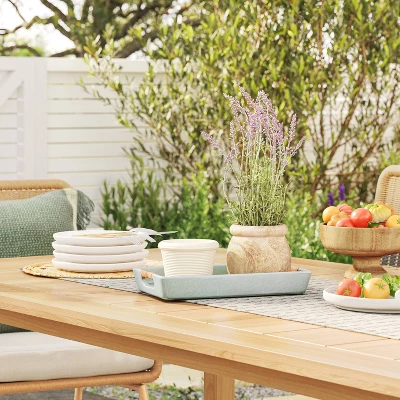 7.09" Rectangular Earthenware Tray With Cut-Out Skin Rattan Weaving Handle Heathered Green - Threshold™ Designed With Studio McGee 1 7.09" Rectangular Earthenware Tray With Cut-Out Skin Rattan Weaving Handle Heathered Green - Threshold™ Designed With Studio McGee