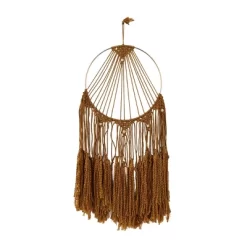 Fabric Macrame Handmade Intricately Weaved Wall Decor With Beaded Fringe Tassels Brown - Olivia & May