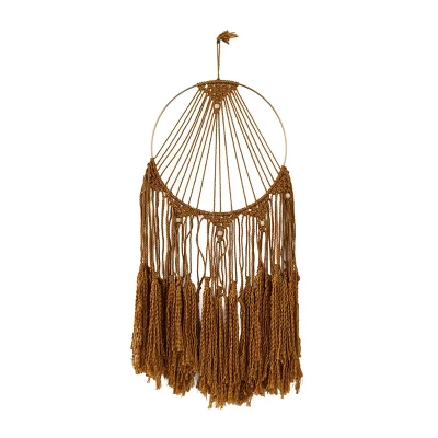 Fabric Macrame Handmade Intricately Weaved Wall Decor With Beaded Fringe Tassels Brown - Olivia & May 1 Fabric Macrame Handmade Intricately Weaved Wall Decor With Beaded Fringe Tassels Brown - Olivia & May