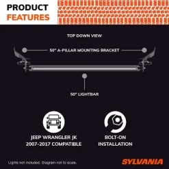 SYLVANIA 50" A-Pillar Mounting Bracket Compatible With Jeep Wranglers JK 2007-2017 Models