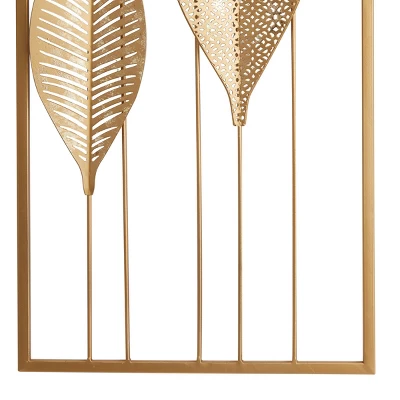 Metal Leaf Tall CutOut Wall Decor With Gold Frame Set Of 2 Gold - CosmoLiving By Cosmopolitan 2 Metal Leaf Tall CutOut Wall Decor With Gold Frame Set Of 2 Gold - CosmoLiving By Cosmopolitan - Image 2
