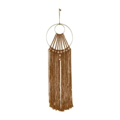 38" X 10" Fabric Macrame Intricately Weaved Wall Decor With Beaded Fringe Tassels Brown - Olivia & May