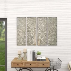 Metal Tree Wall Decor With Embossed Design Set Of 4 Brown - Olivia & May -Wall Charm Deals Store GUEST c9a11625 0e99 484f b13b 0f4e511f14a9