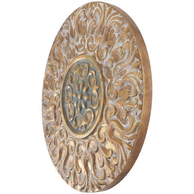 Metal Floral Wall Decor With Embossed Details Gold - Olivia & May 2 Metal Floral Wall Decor With Embossed Details Gold - Olivia & May - Image 2