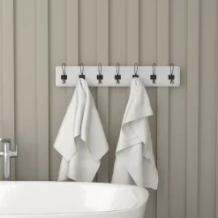 Emma And Oliver 34" Solid White Rustic Wall Hanging Storage Rack With Hooks For Entryway, Kitchen, Bathroom And More -Wall Charm Deals Store GUEST cc144a56 57a1 4068 9bc4 9c486671ce56