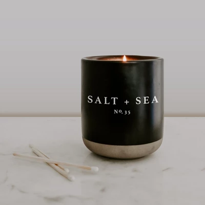 Sweet Water Decor Salt & Sea 12oz Black Stoneware Candle 1 Sweet Water Decor Salt & Sea 12oz Black Stoneware Candle