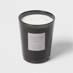 Colored Vase Glass With Dustcover & Black Teak Candle Black - Threshold™ -Wall Charm Deals Store GUEST cf6f4780 63d6 4d26 8370 d23011a8995c