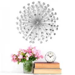 Stratton Home Decor Silver Acrylic Burst 24x24x5 Inch Metal Wall Art Decoration