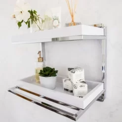 2 Tier Wall Mount Shelving Unit With Towel Rack And Trays Chrome/White - Danya B. -Wall Charm Deals Store GUEST d2ea0bcc e011 4df0 81fc 4934001a7d29